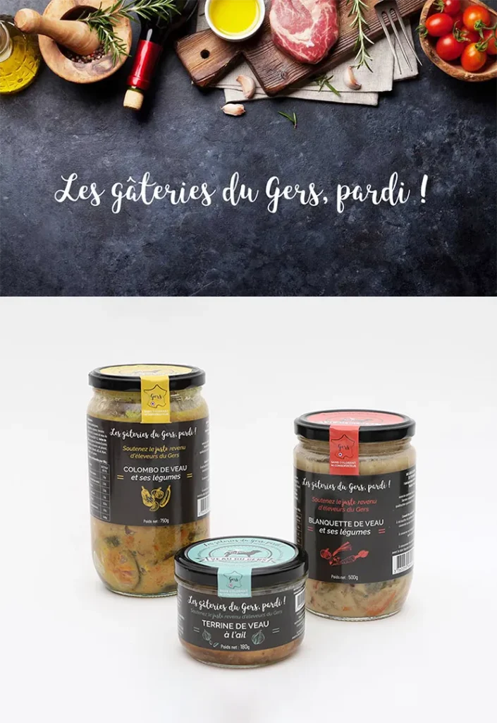 STUDIO-NP, agence de communication et studio graphique à Toulouse, a réalisé l'identité de marque et les maquettes des packagings produits (étiquettes bocaux) de la marque Les gâteries du Gers, pardi !