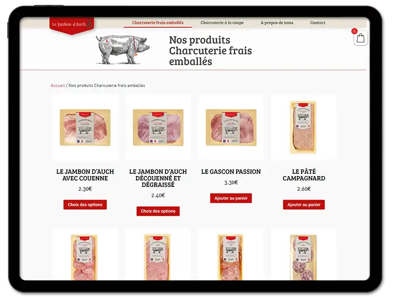 STUDIO-NP, agence de communication digitale à Toulouse, de la marque alimentaire Le Jambon d'Auch. Conception du site web Click & collect.